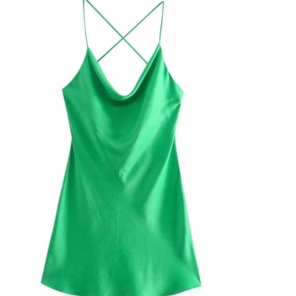Zara green mini slip dress